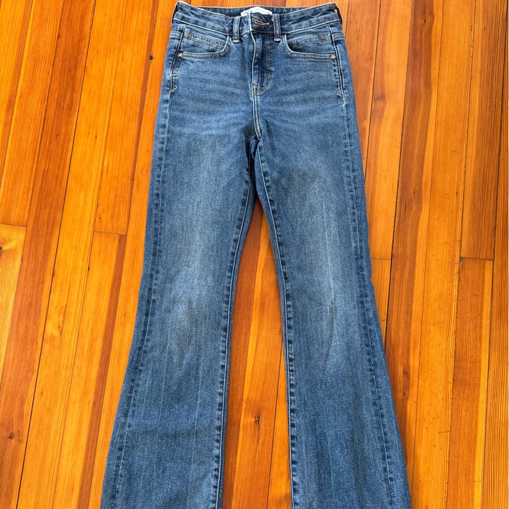 Zara Blue Flare Wide Leg Jeans